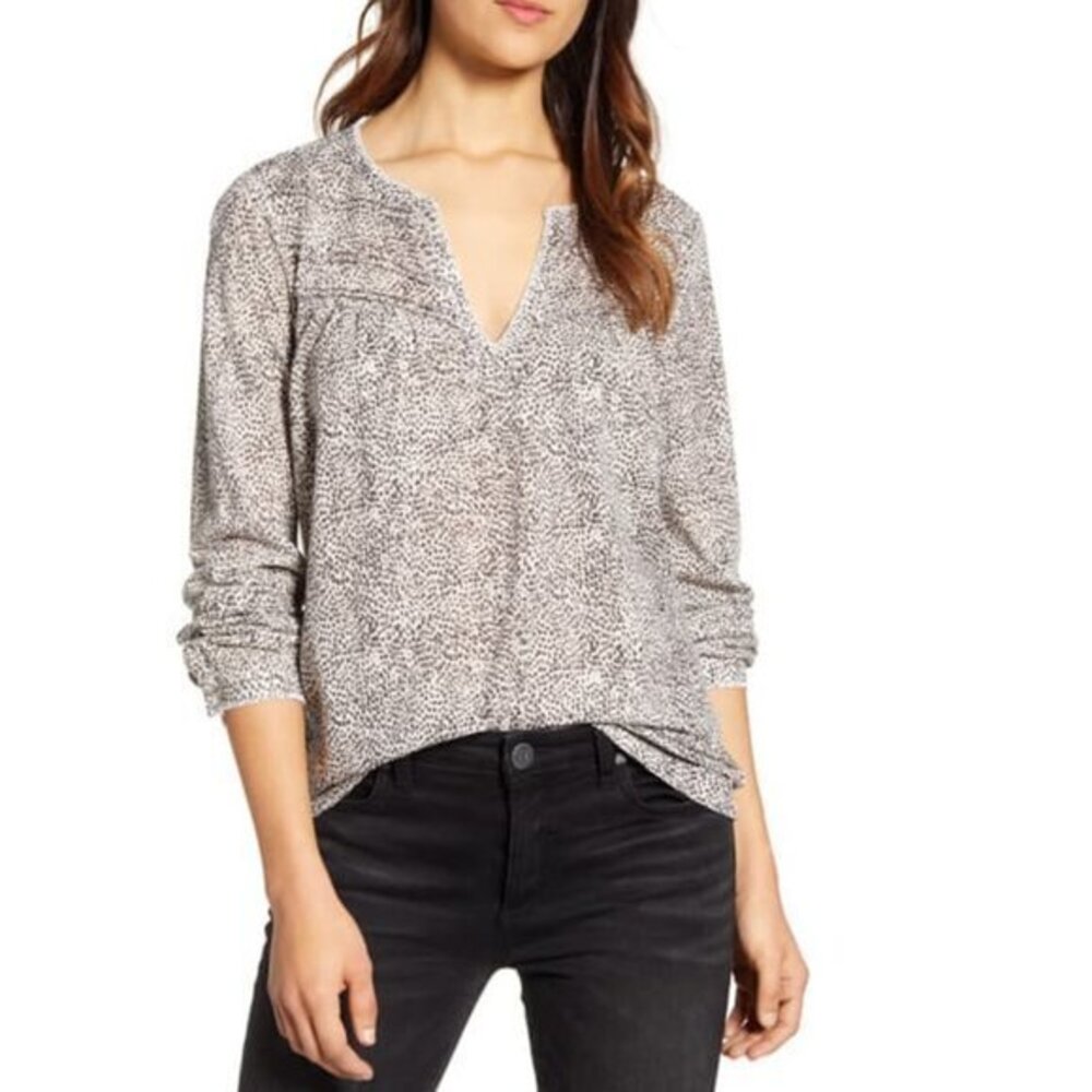 Lucky Brand Leopard Print Jersey Peasant Top. M